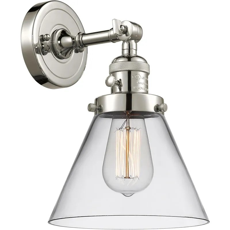 Last Chance Franklin Restoration Large Cone LED 8 inch Polished Nickel Sconce Wall Light, Franklin Restoration