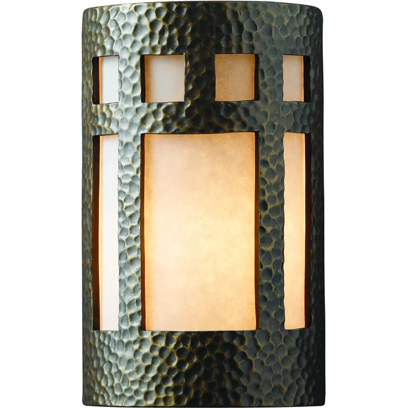 Warranty Included Ambiance LED 8 inch Hammered Iron Wall Sconce Wall Light in 2000 Lm LED, White Styrene, Large
