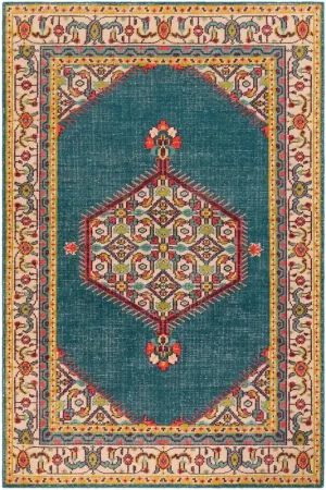 Zahra 102 X 66 inch Teal/Bright Red/Olive/Mustard/Dark Purple/Beige Rugs Place Order