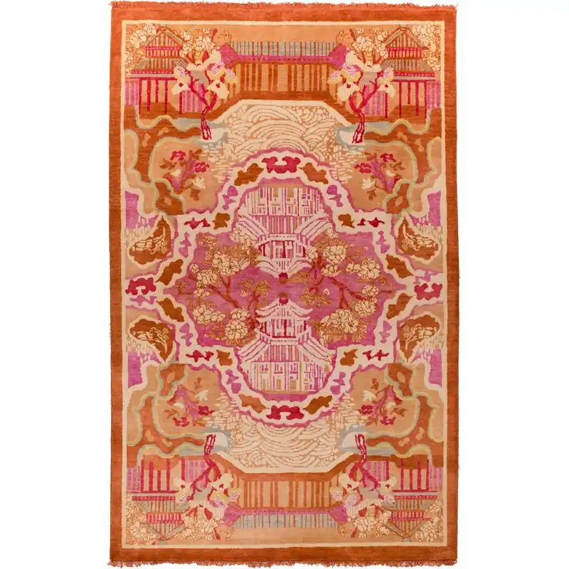 Geisha 96 X 60 inch Bright Pink, Burnt Orange, Camel Rug High Quality