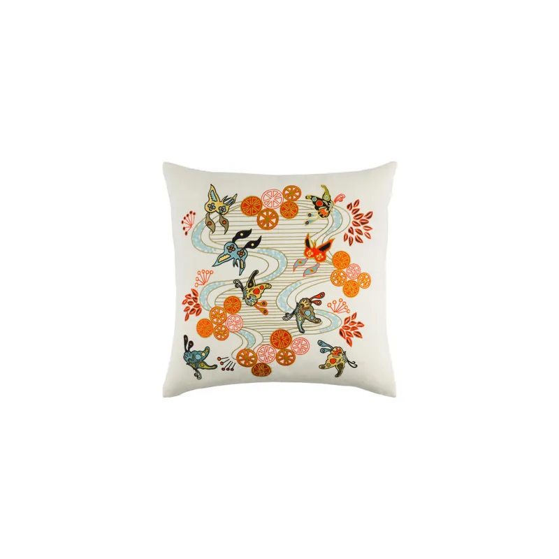 Chinese River 20 X 20 inch Cream and Olive Throw Pillow Direct From Manufacturer