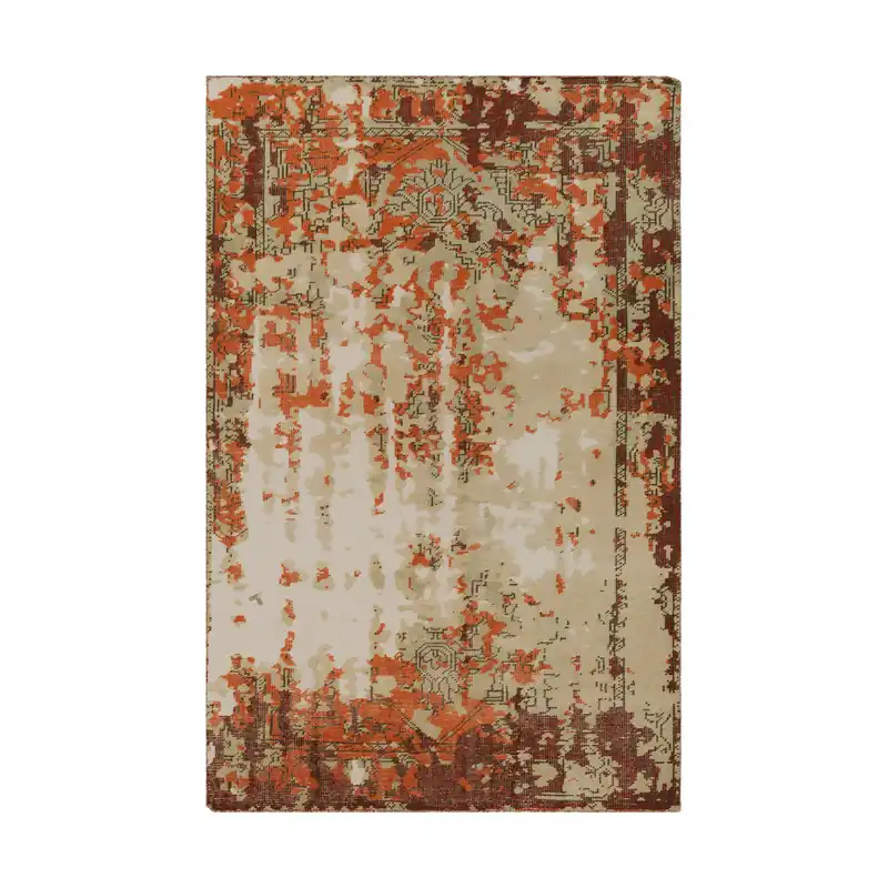 Vevina 108 X 72 inch Bright Orange/Dark Red/Dark Brown/Tan/Khaki/Ivory Rugs, Wool Final Sale