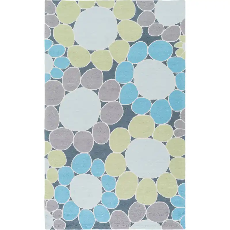 Peek-A-Boo 60 X 36 inch Green and Blue Area Rug, Poly Acrylic Handmade