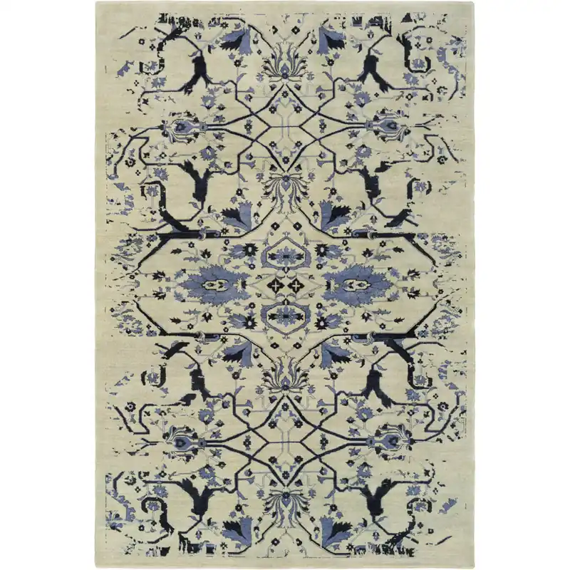 Bargain Opulent 108 X 72 inch Blue and Black Area Rug, Wool, Cotton, and Viscose
