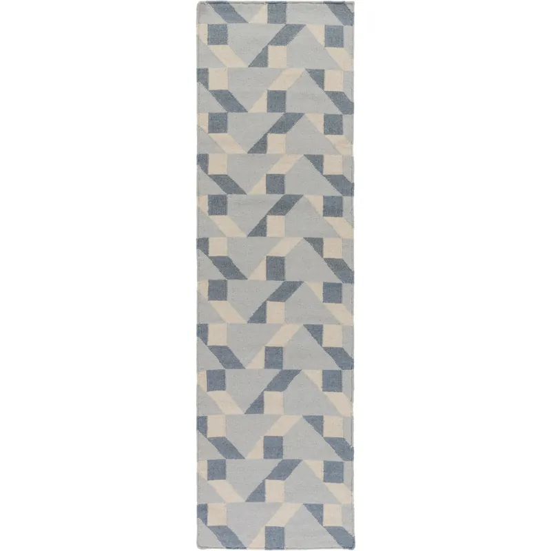Rivington 96 X 30 inch Gray and Blue Runner, Wool and Cotton Buy Direct