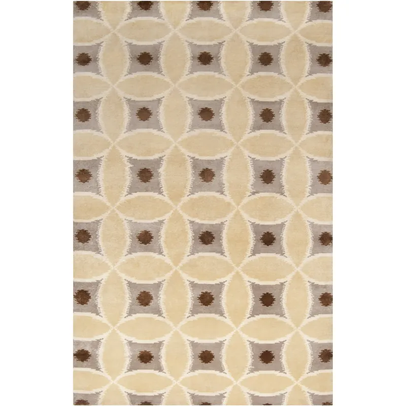 Luxury Mugal 96 X 60 inch Cream, Camel, Bright Yellow, Dark Brown Rug