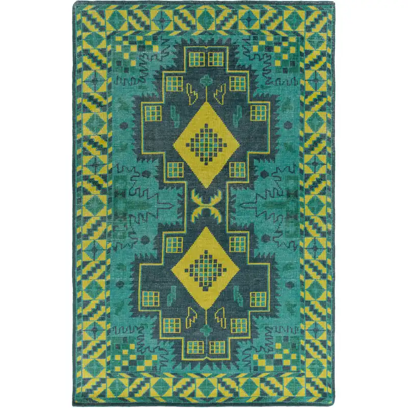 Last Chance Pazar 102 X 66 inch Teal, Navy, Lime, Dark Green Rug