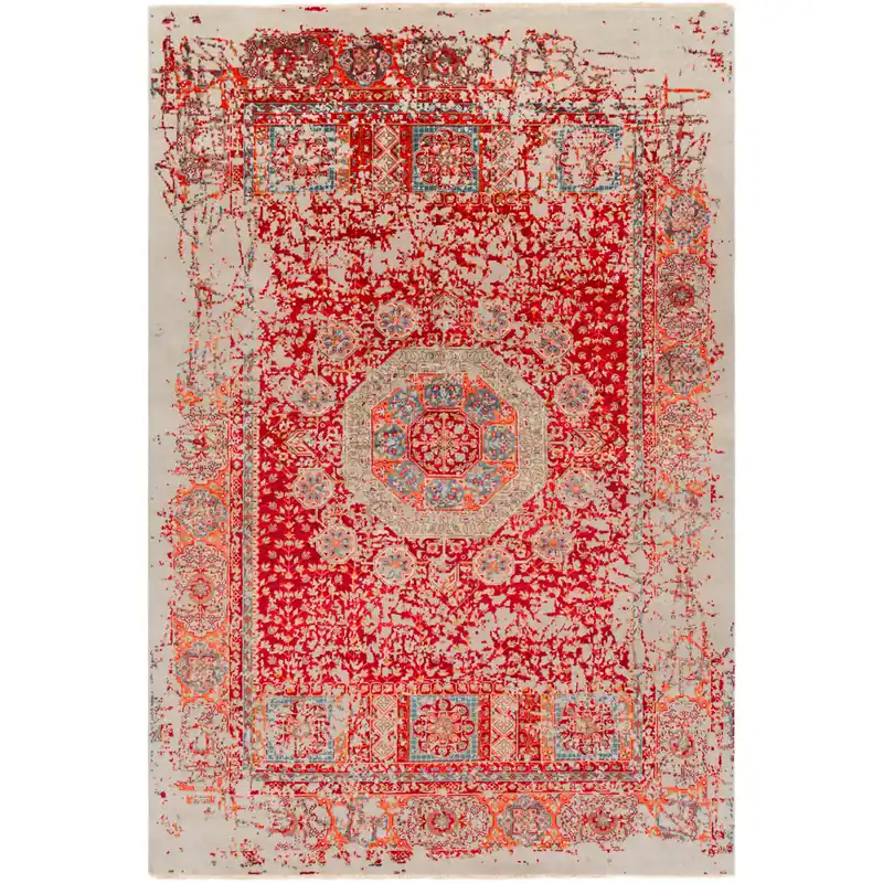 Buy Today Ivorine 108 X 72 inch Bright Red/Bright Orange/Taupe/Teal/Dark Brown Rugs, Rectangle