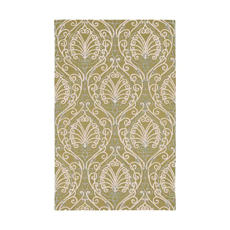 Modern Classics 36 X 24 inch Green and Neutral Area Rug, Wool Free Delivery
