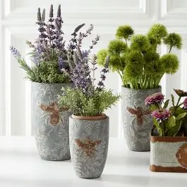 Fast Shipping Embossed Bee Cement Vase Pot Set of 3