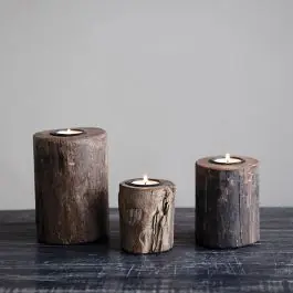 Best Seller Rustic Reclaimed Wood Tealight Holders Set of 3
