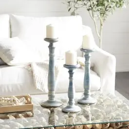 Mango Wood Cottage Candle Holder Set of 3 Worldwide Shipping