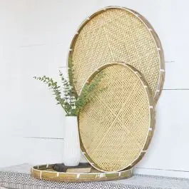 Super Sale Decorative Round Bamboo Tray Collection Set of 3