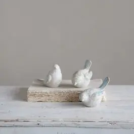 Price Cut Stoneware Bird With Reactive Glaze Set of 3