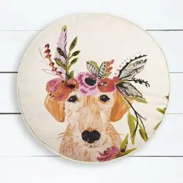 Hassle-Free Returns Embroidered Floral Labrador Round Pillow Cushion
