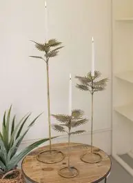 Antiqued Brass Palm Taper Candle Holder Set of 3 Best Seller