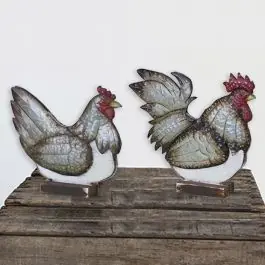 Top Rated Wood With Metal Chicken Figures Set of 2