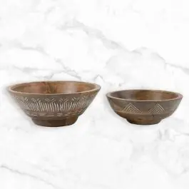Big Sale Carved Wood Serving Bowls Set of 2
