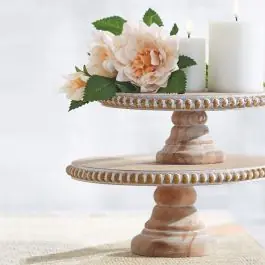 Round Beaded Wood Pedestal Stand Set of 2 Factory Price
