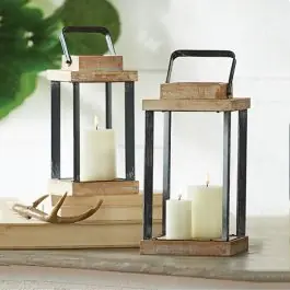 While Supplies Last Fir Wood Framed Candle Lanterns Set of 2