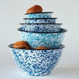 Shades of Blue Enameled Splatterware Bowls Set of 5 Clearance