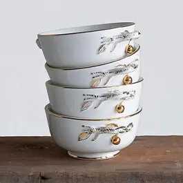 While Supplies Last Stoneware Bowl With Gold Plate Accent
