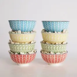 Hand Painted Patterned Stoneware Bowls Set of 4 Free Returns
