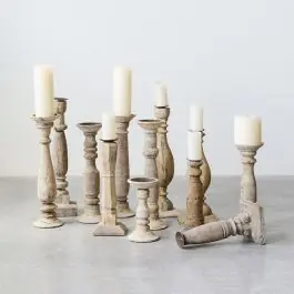 Trending Carved Wood and Metal Pillar Holder Set of 6
