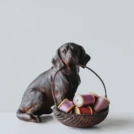Vintage Style Dog With Basket Figurine Discount