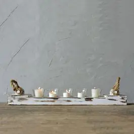 Rustic Tray With 5 Glass Votive Holders Fan Favorite