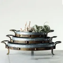 Round Galvanized Metal Display Tray Set of 3 Flash Sale