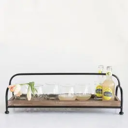 Narrow Wood Tray On Metal Stand Last Chance