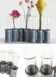 Tube Vases With Connected Metal Holders Genuine