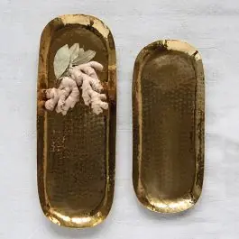 Exclusive Offer Brass Finished Stainless Steel Oval Trays Set of 2