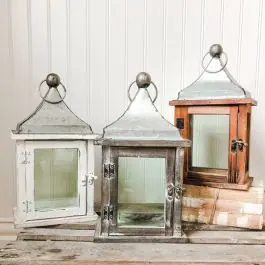 No Minimum Order Wood and Metal Candle Lantern Set of 3