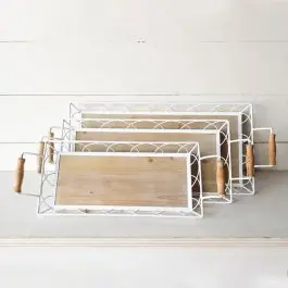 Modern Wood And Metal Cottage Tray Set of 3