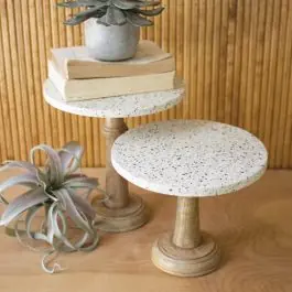 Round Pedestal Riser With Wood Base Set of 2 Warranty Included