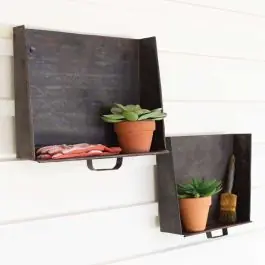 Rustic Metal Tray Wall Shelves Set of 2 Genuine