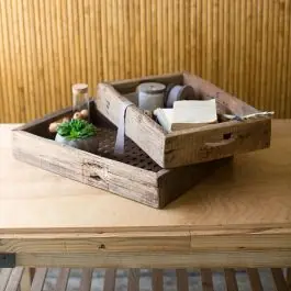Limited Time Repurposed Metal And Wood Decorative Tray Set of 2