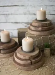 Trusted Brand Round Tiered Recycled Wood Candle Holder Set of 4