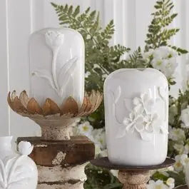 Raised Floral Ceramic Vase Set of 2 5 Inch Best Seller