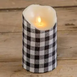 Bargain Classic Buffalo Check Flameless Pillar Candle