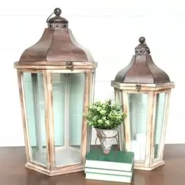 One Day Deal Large Wood and Metal Lantern Set of 2