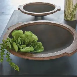 Wholesale Round Iron and Wood Trays Set of 2