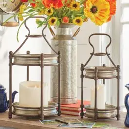 Cheap Open Frame Metal Candle Lantern Set of 2
