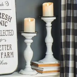 Distressed Pillar Candle Holder Set of 2 Money Back Guarantee