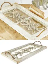 Handmade Wood Framed Decorative Scroll Tray