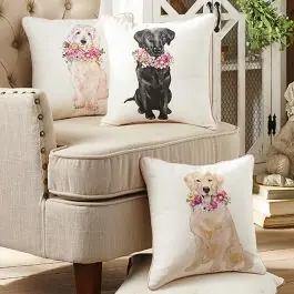 Money Back Guarantee Dog With Flowers Throw Pillow Set of 3