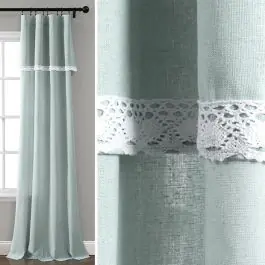 Ruffle Top Linen Lace Curtain Panels Set of 2 Money Back Guarantee