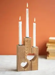 Triple Heart Wood 3 Piece Taper Candle Holder Reduced Price